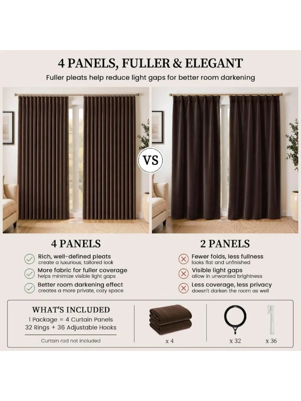 Luxurious Brown Velvet Pinch Pleated Curtains, 84